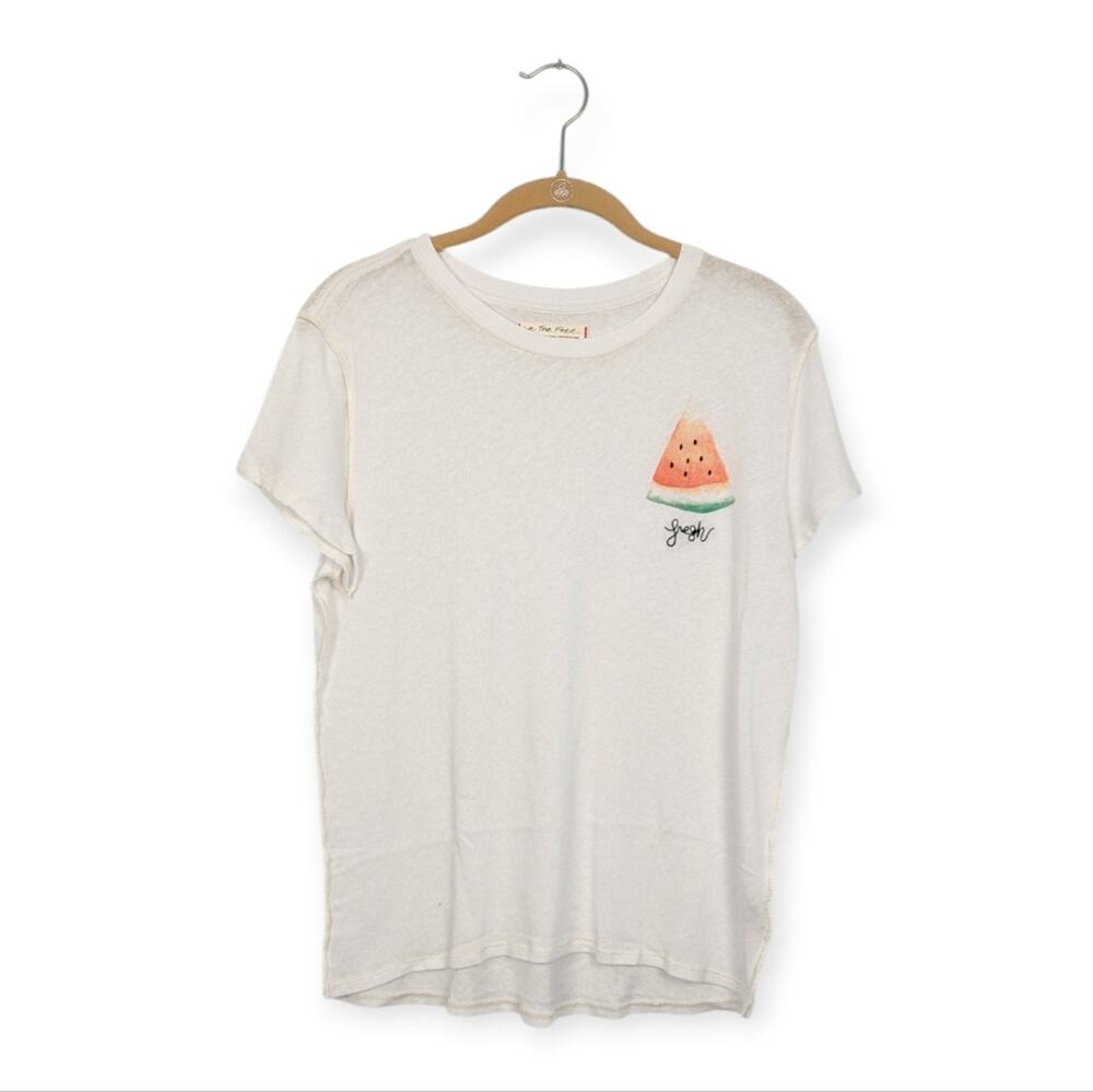 Free People We The Free Graphic Tee S White Watermelon Fresh Short Sleeve Casual